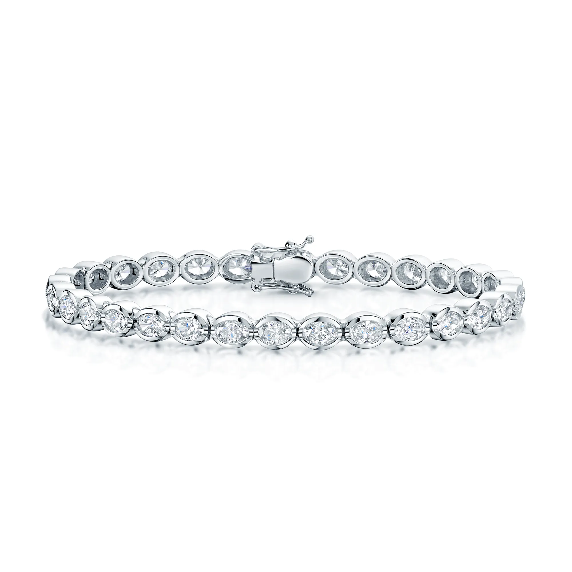 18ct White Gold Oval Cut Diamond Rub Over Set Line Bracelet