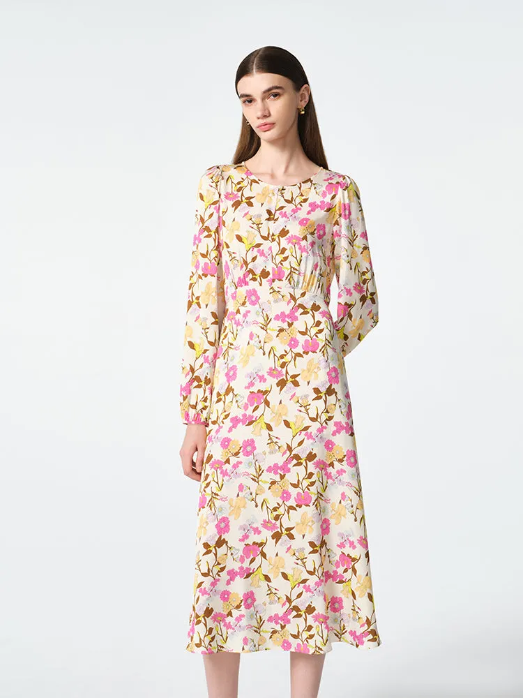 19 Momme Mulberry Silk Floral Printed Women Midi Dress