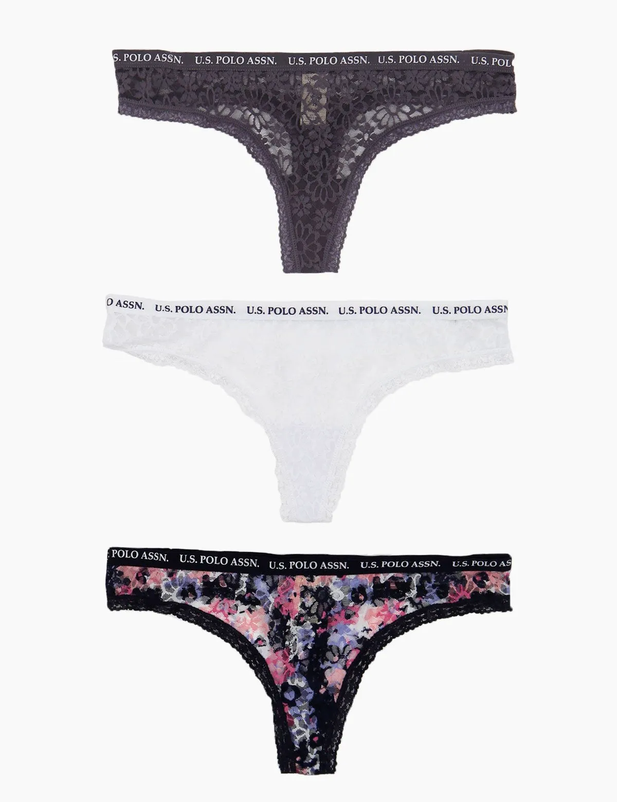 3 Pack Printed Lace Thong
