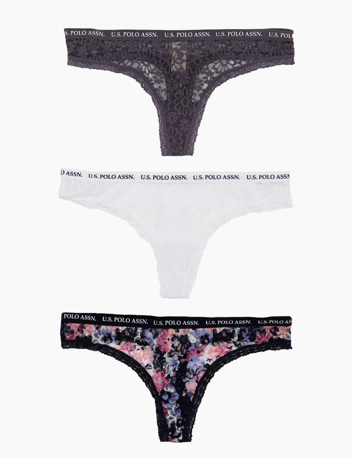 3 Pack Printed Lace Thong