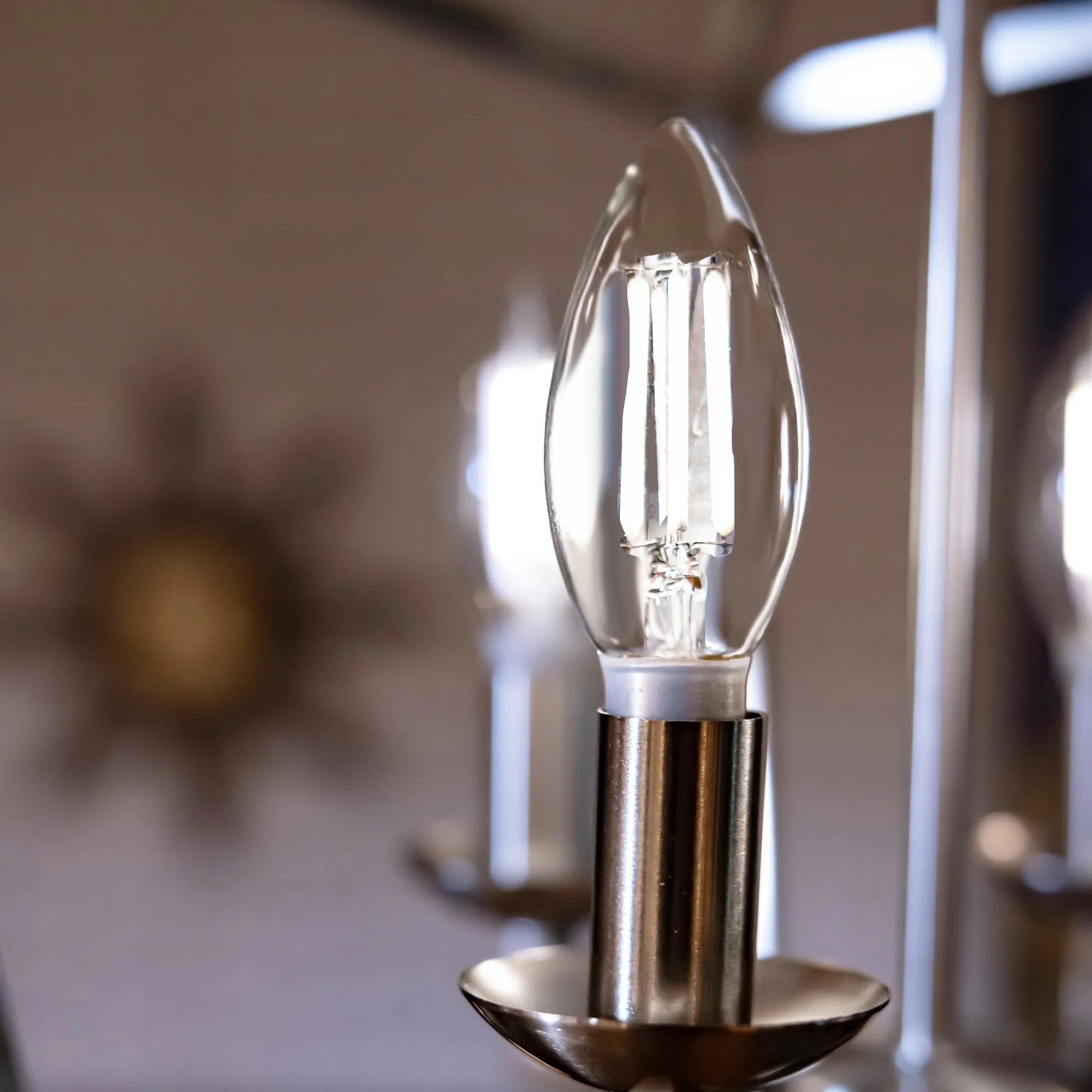 3.3W (40W Equivalent) Soft White (2700K) Chandelier B10 (E12 Base) Torpedo Tip Exposed White Filament LED Light Bulb (2-Pack)