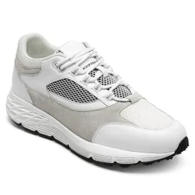 8CM / 3.15 Inches CMR CHAMARIPA Men's Height-Increasing Sneakers - White Mesh Breathable Elevator Shoes
