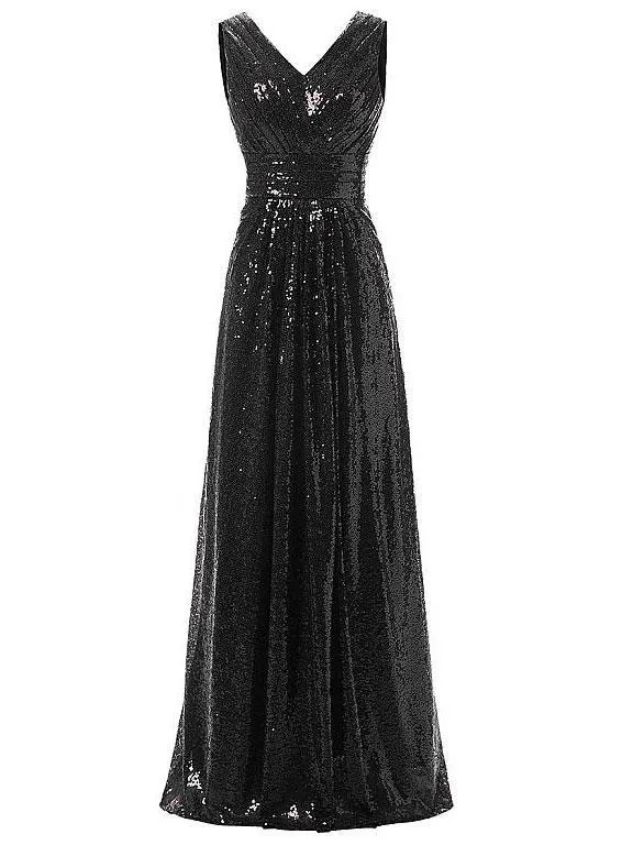 A-line V-neck  Floor-length Shinny  Sequined Prom Peagant Dresses 2882