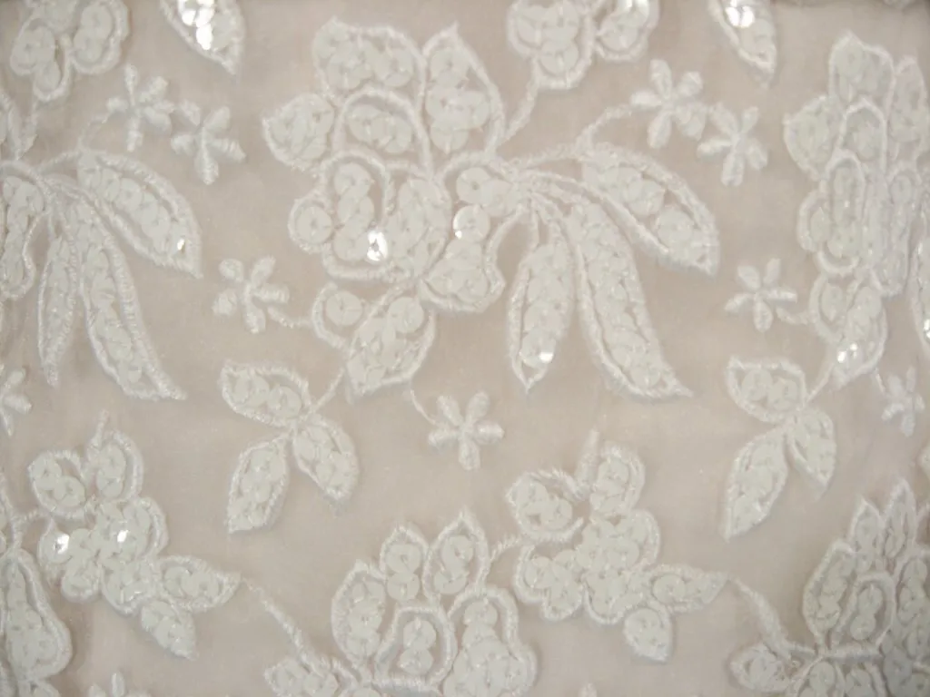 ARNOLD SCAASI White Floral Wedding Gown with Sequins Size 6