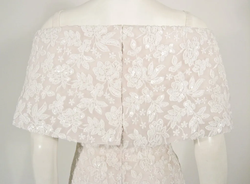 ARNOLD SCAASI White Floral Wedding Gown with Sequins Size 6