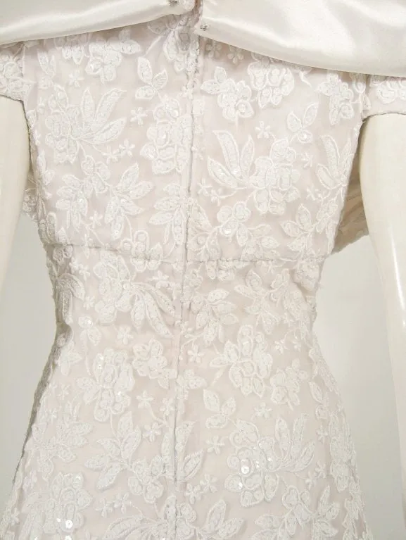 ARNOLD SCAASI White Floral Wedding Gown with Sequins Size 6