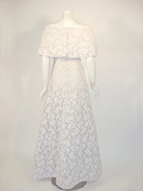 ARNOLD SCAASI White Floral Wedding Gown with Sequins Size 6