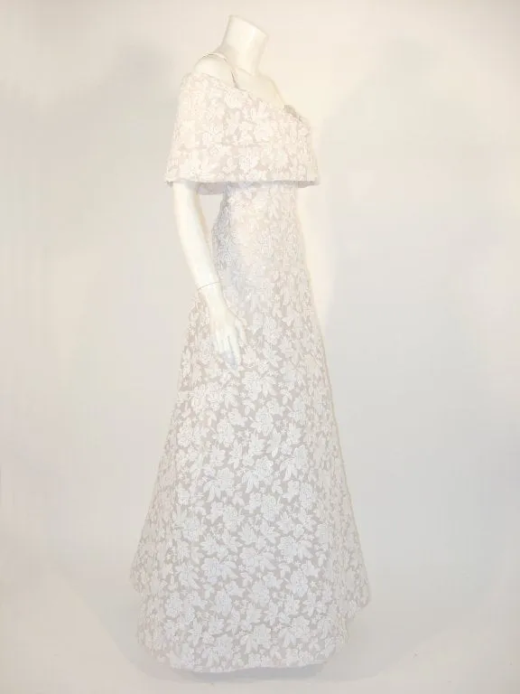 ARNOLD SCAASI White Floral Wedding Gown with Sequins Size 6