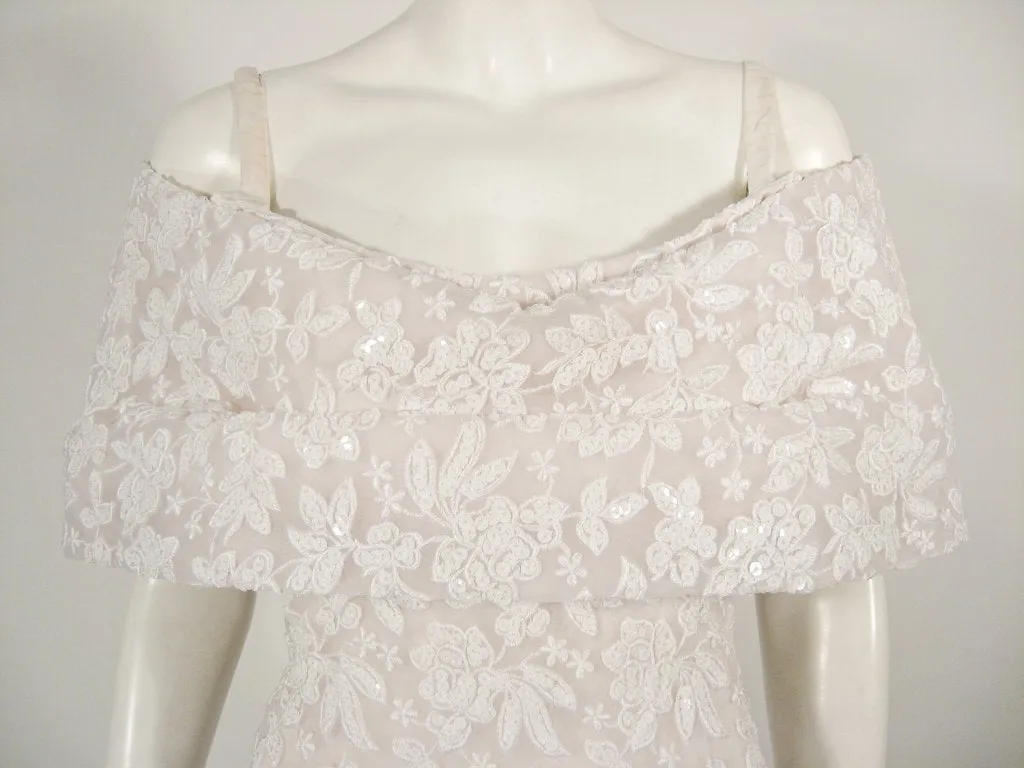 ARNOLD SCAASI White Floral Wedding Gown with Sequins Size 6