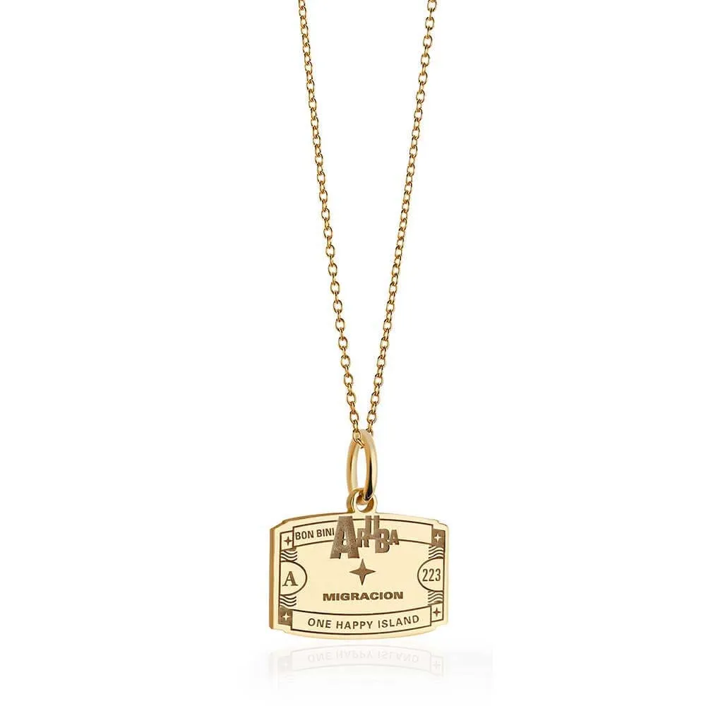Solid Gold Aruba Passport Stamp Charm - Elegant Travel-Inspired Jewelry