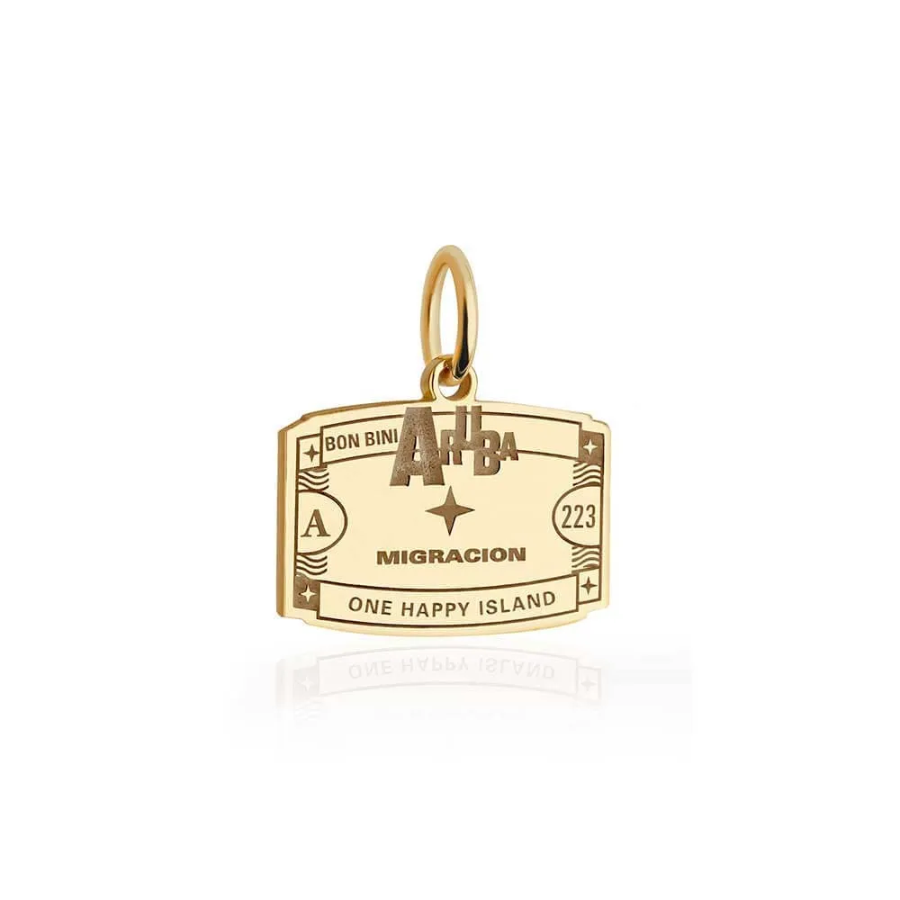 Solid Gold Aruba Passport Stamp Charm - Elegant Travel-Inspired Jewelry