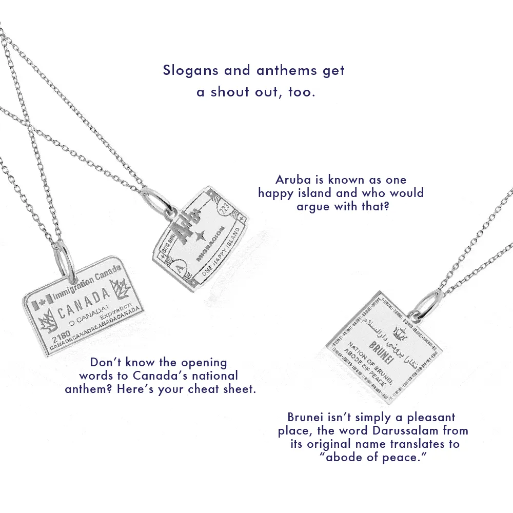 Solid Gold Aruba Passport Stamp Charm - Elegant Travel-Inspired Jewelry