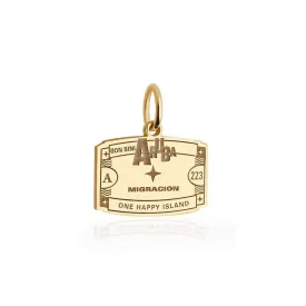Solid Gold Aruba Passport Stamp Charm - Elegant Travel-Inspired Jewelry