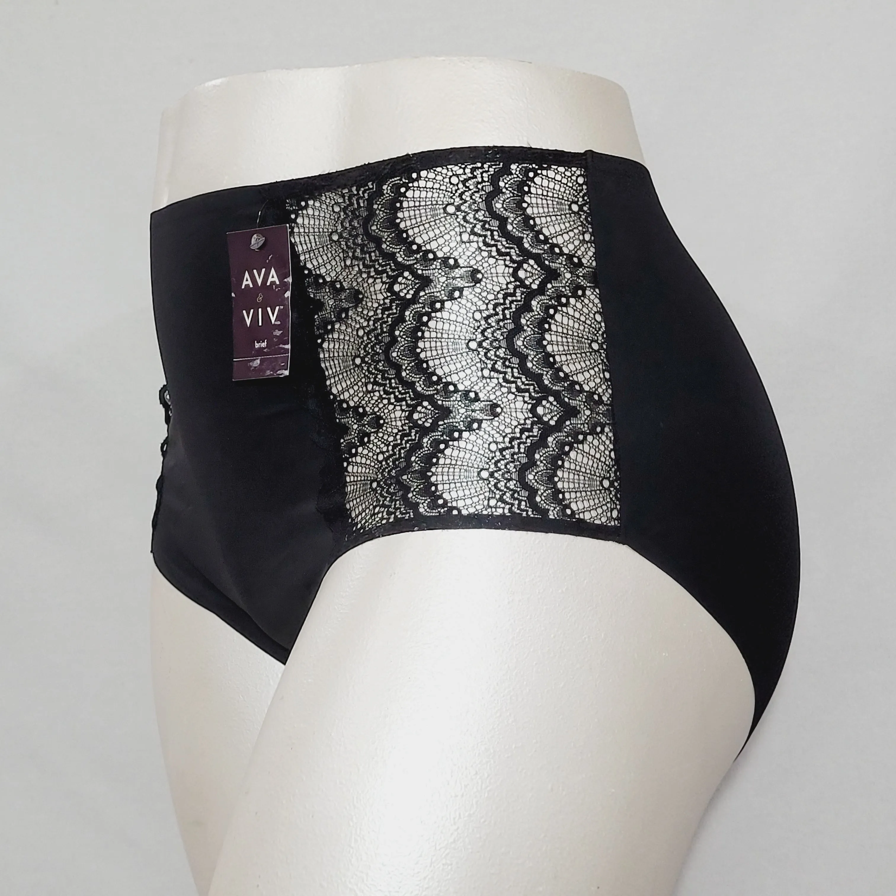 Ava & Viv High Waist Bonded Briefs with Lace 4X Ebony Black