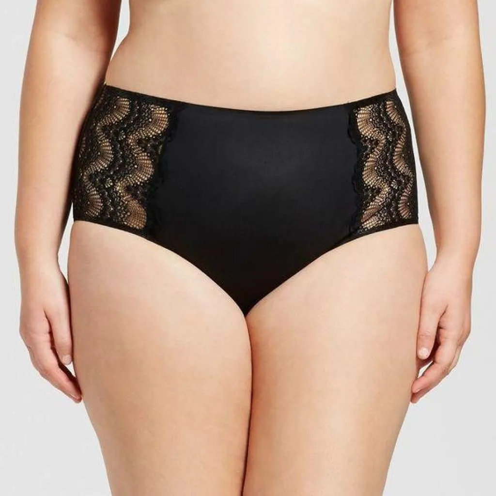 Ava & Viv High Waist Bonded Briefs with Lace 4X Ebony Black
