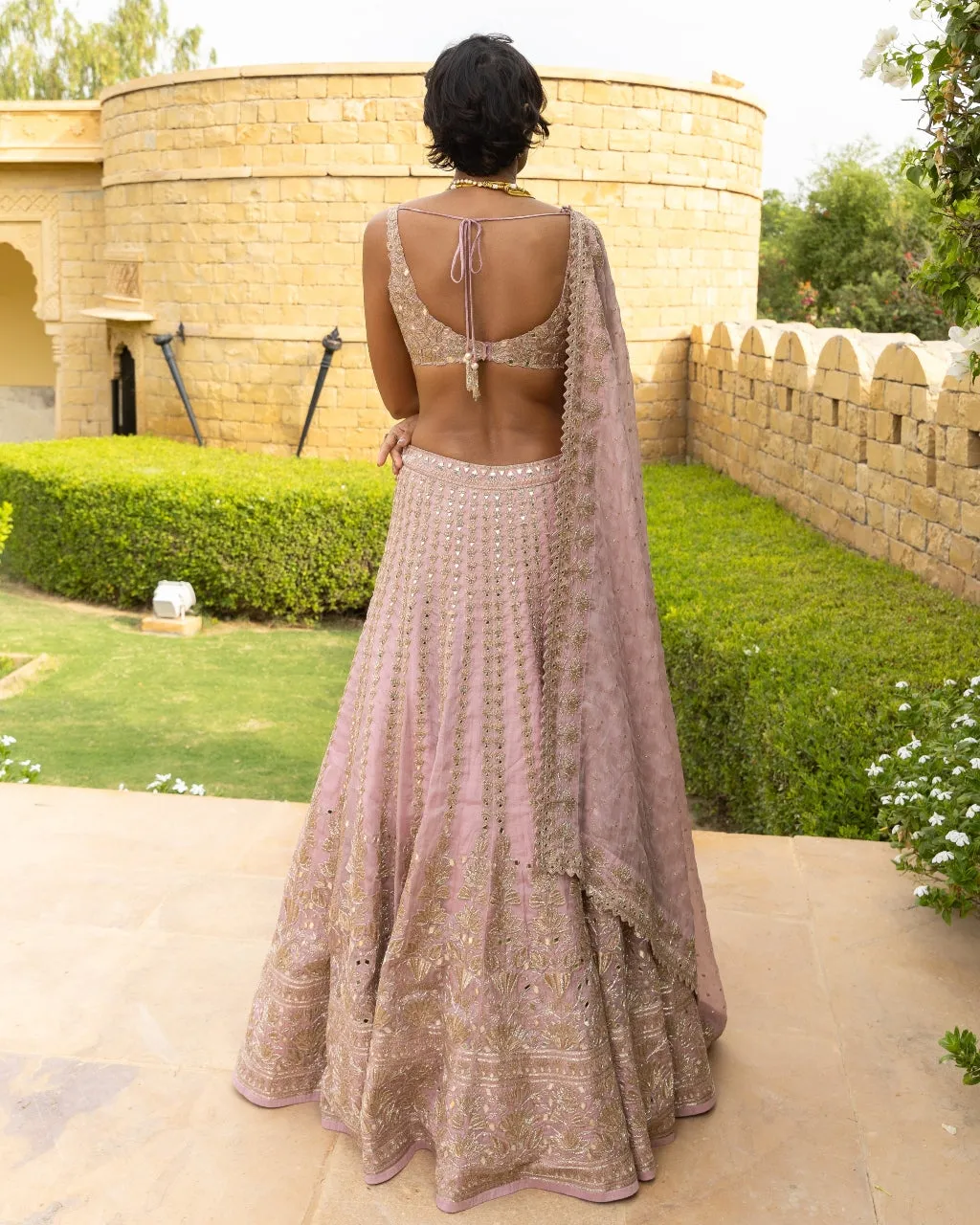 Baby Orchid Thread Embroidered Lehenga Set