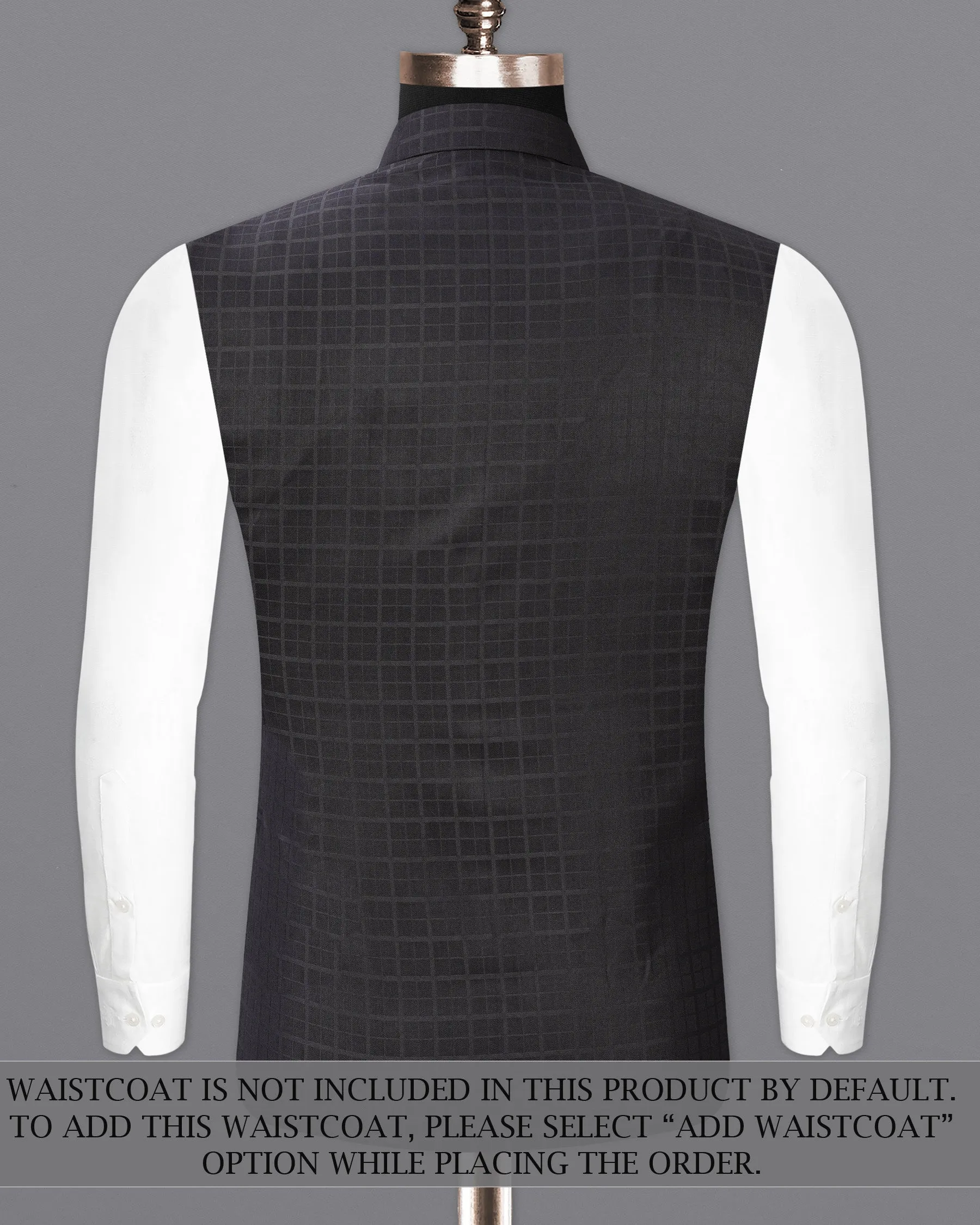 Baltic Sea Black Subtle Plaid Cross Placket Bandhgala Suit