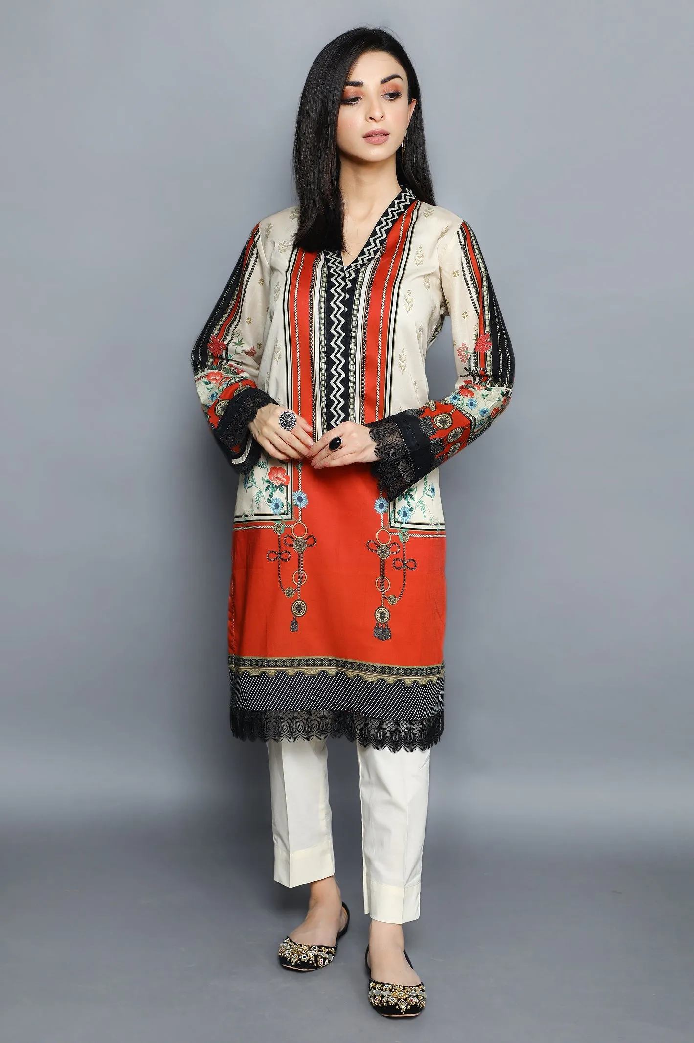 Beige Printed Kurti