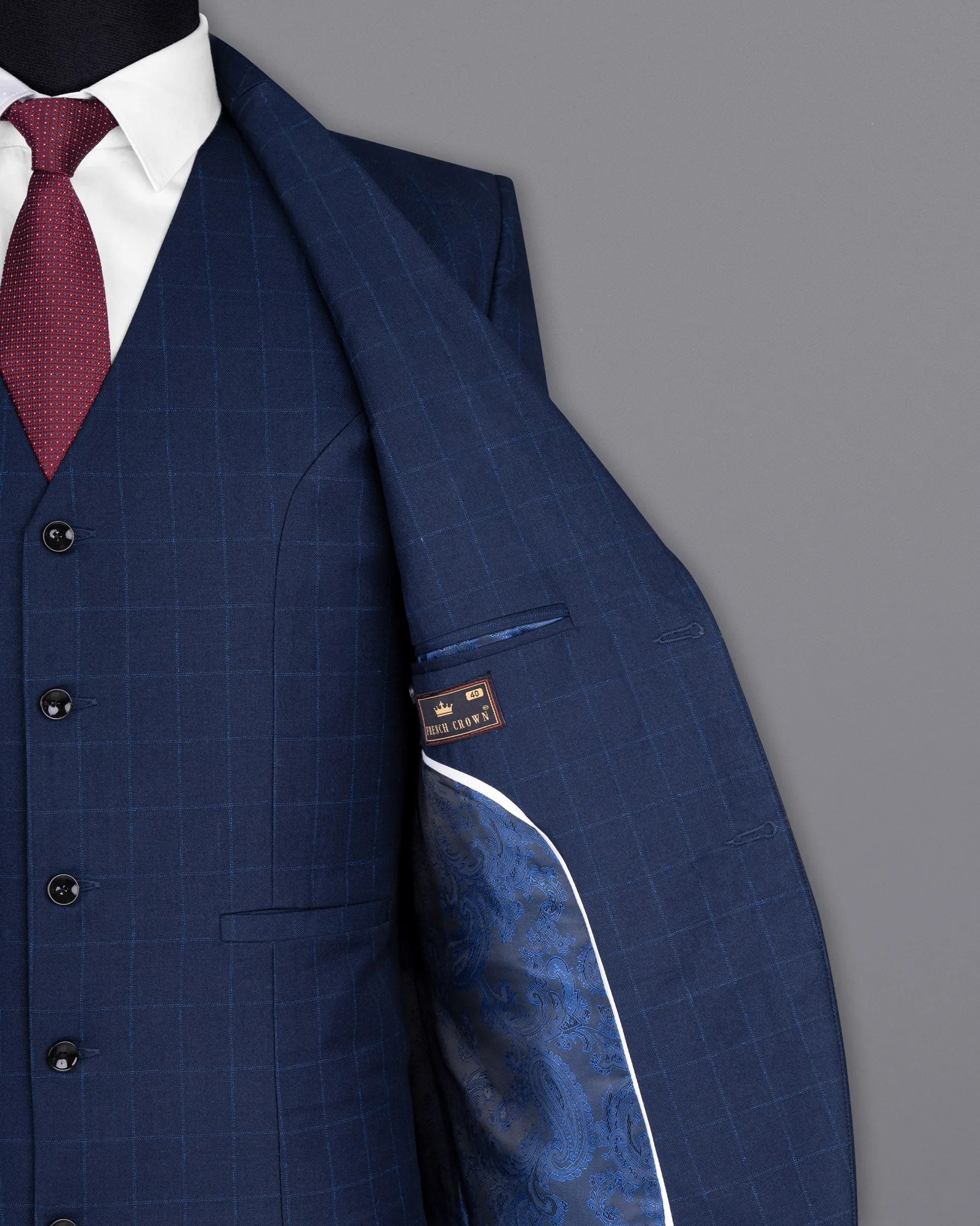 Big Stone Blue Super fine Subtle Checkered Wool Rich Blazer