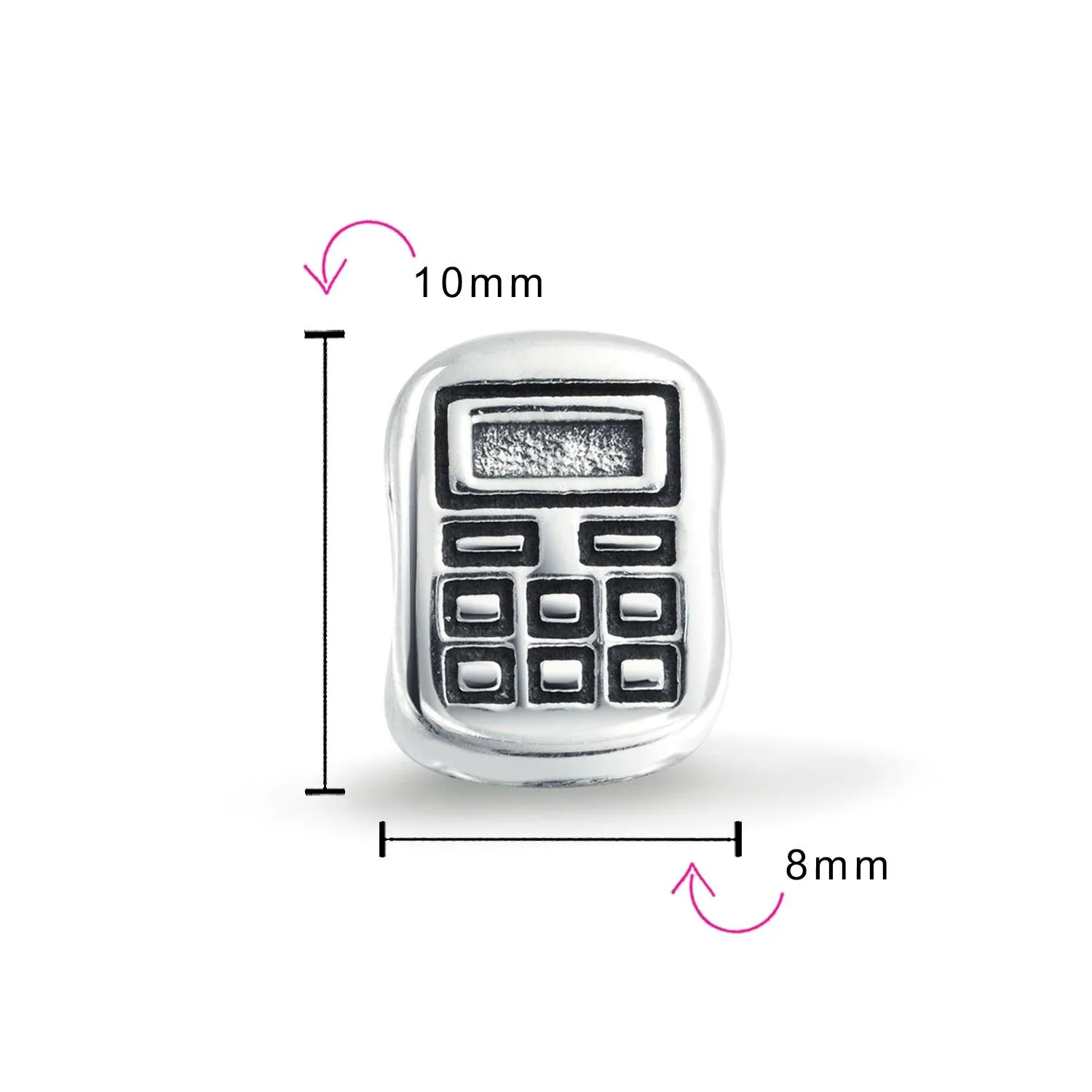 Bookkeeper Accountant Math Calculator Bead Charm .925 Sterling Silver