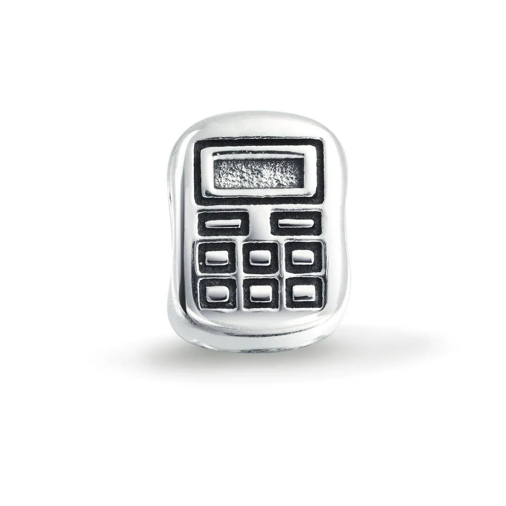 Bookkeeper Accountant Math Calculator Bead Charm .925 Sterling Silver
