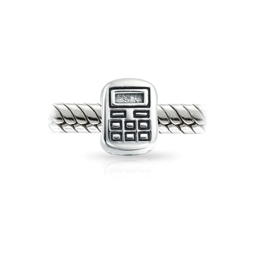Bookkeeper Accountant Math Calculator Bead Charm .925 Sterling Silver