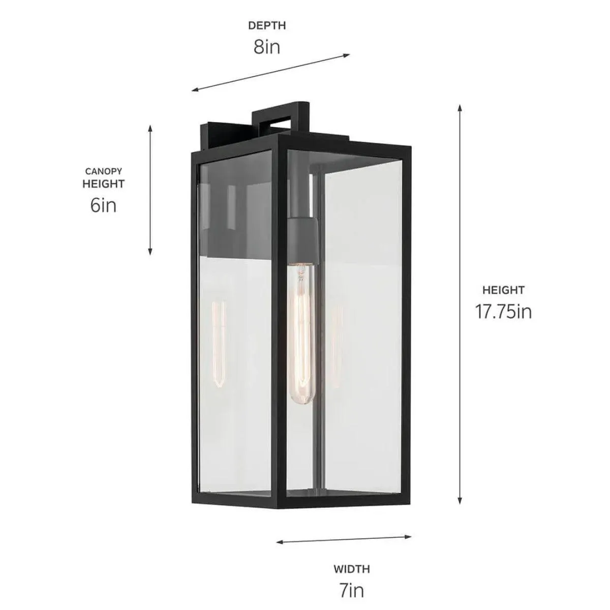 Branner 18 In 1-Light Outdoor Wall Light with Clear Glass, Black Finish