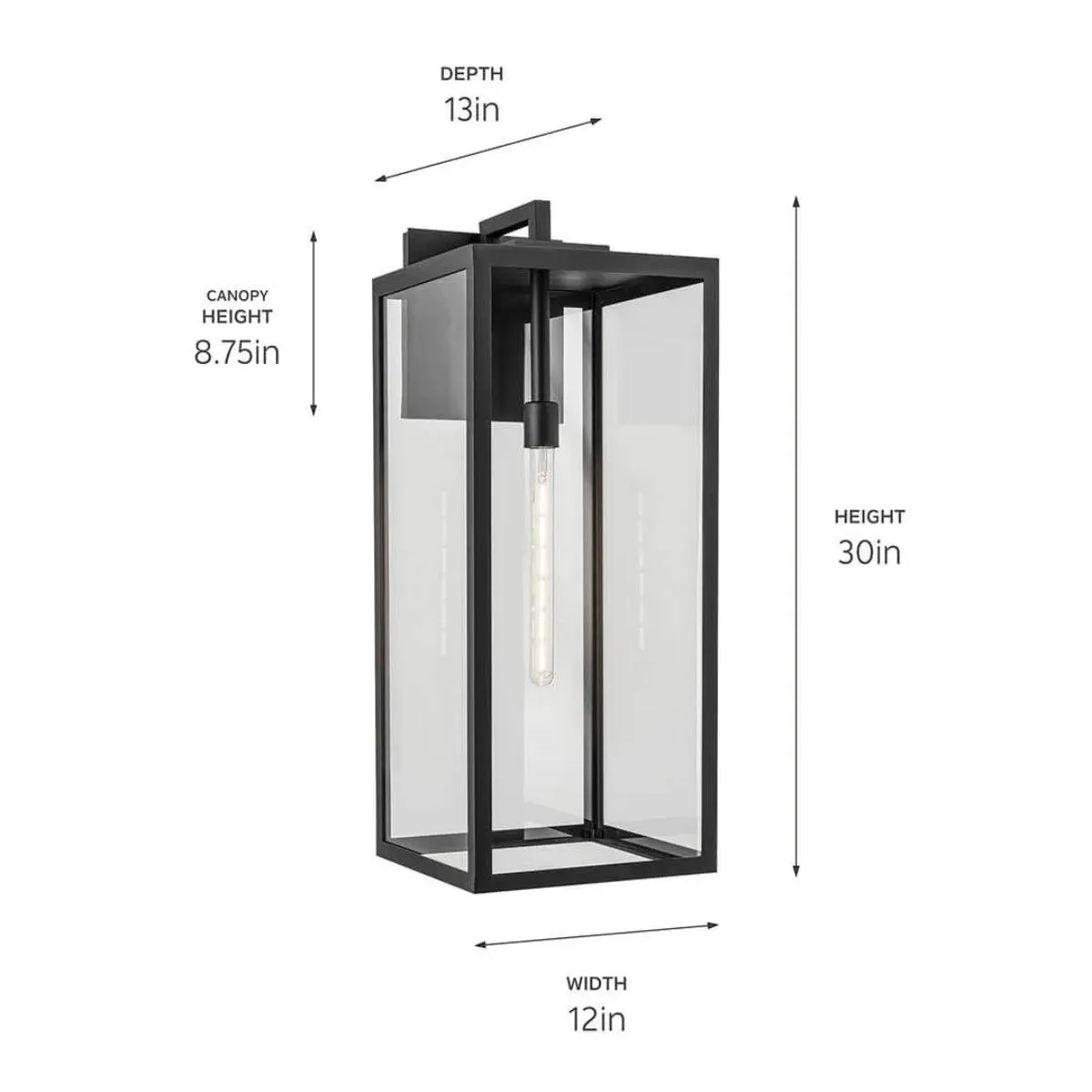 Branner 30 In 1-Light Outdoor Wall Light with Clear Glass, Black Finish