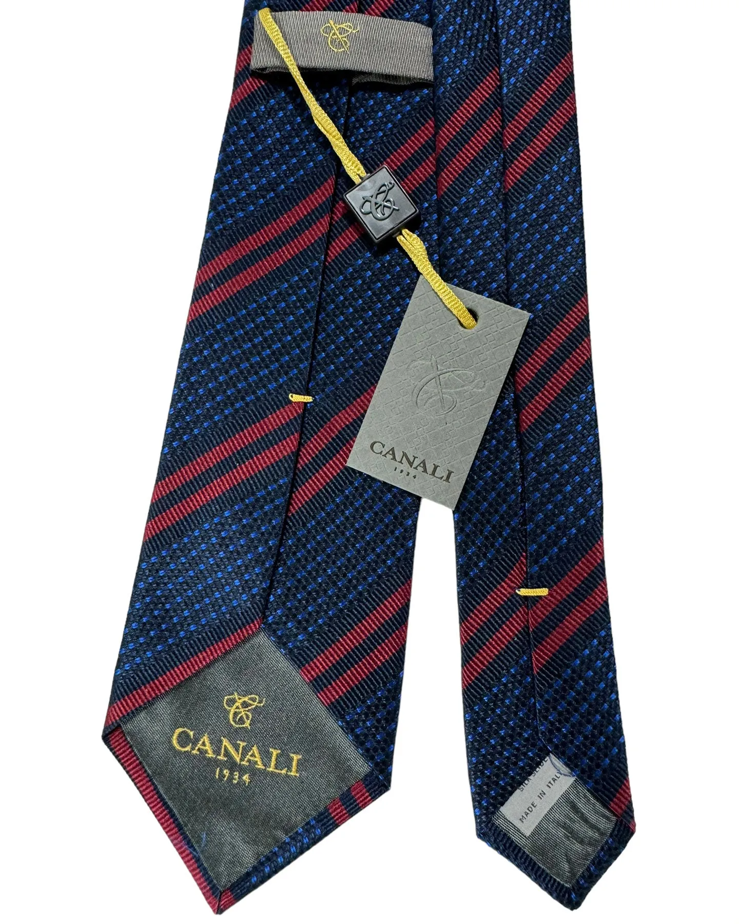 Canali Silk Tie Navy Royal Blue Maroon Stripes Pattern