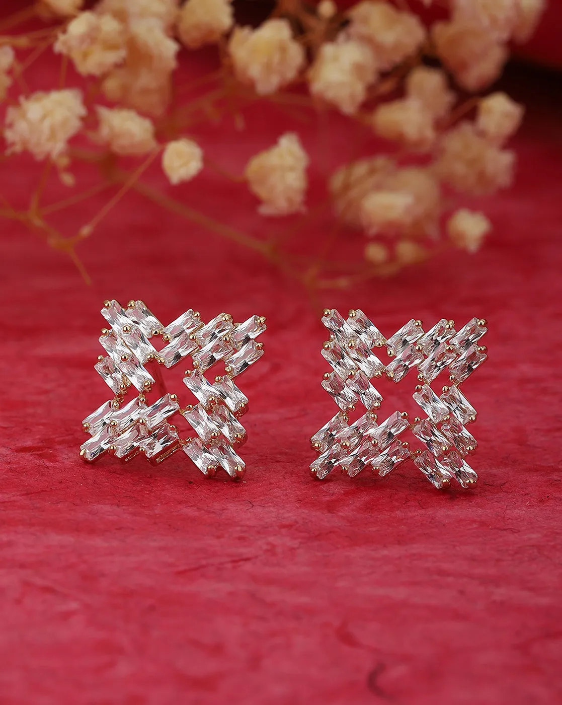 Carlton London Gold Plated Cz Geometric Stud Earring For Women
