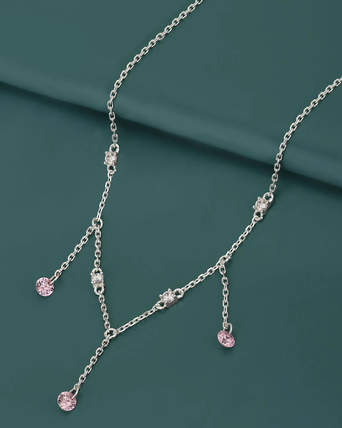 Carlton London  Rhodium Plated Classic Necklace With Dangling Solitaire
