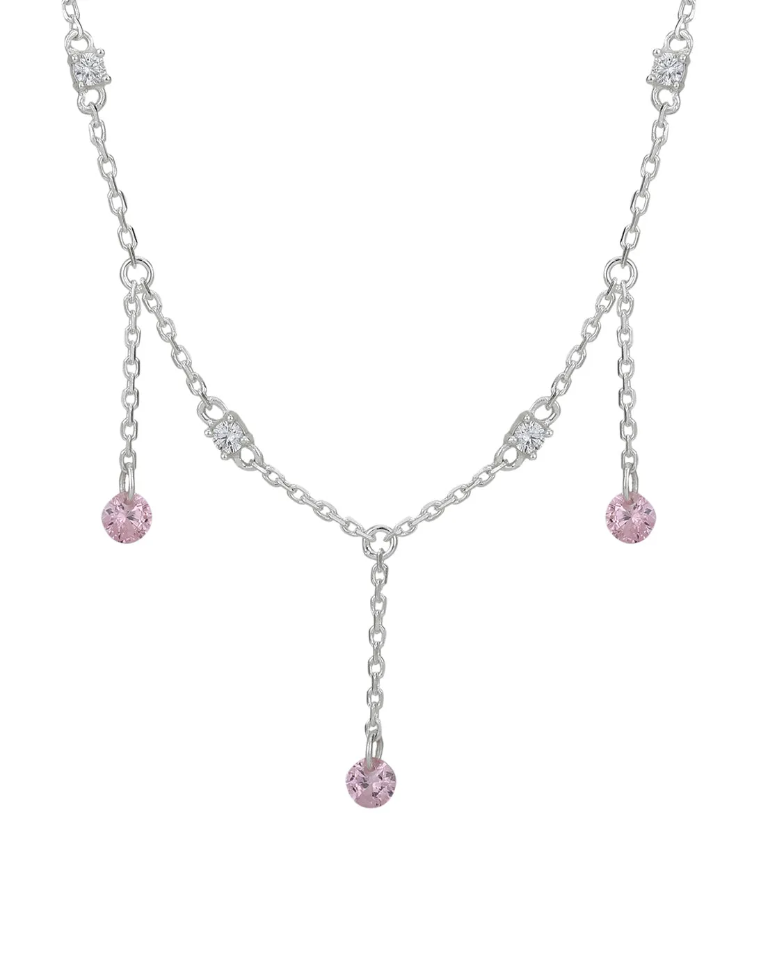 Carlton London  Rhodium Plated Classic Necklace With Dangling Solitaire