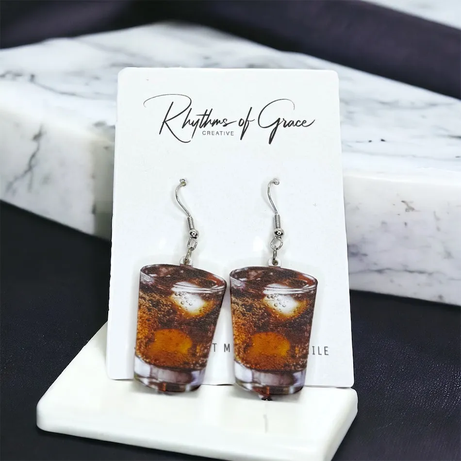Cocktail Earrings - Rum and Coke, Handmade Earrings, Happy Hour, Handmade Earrings, Drink Earrings, Whiskey, Scotch, Bartender Earrings