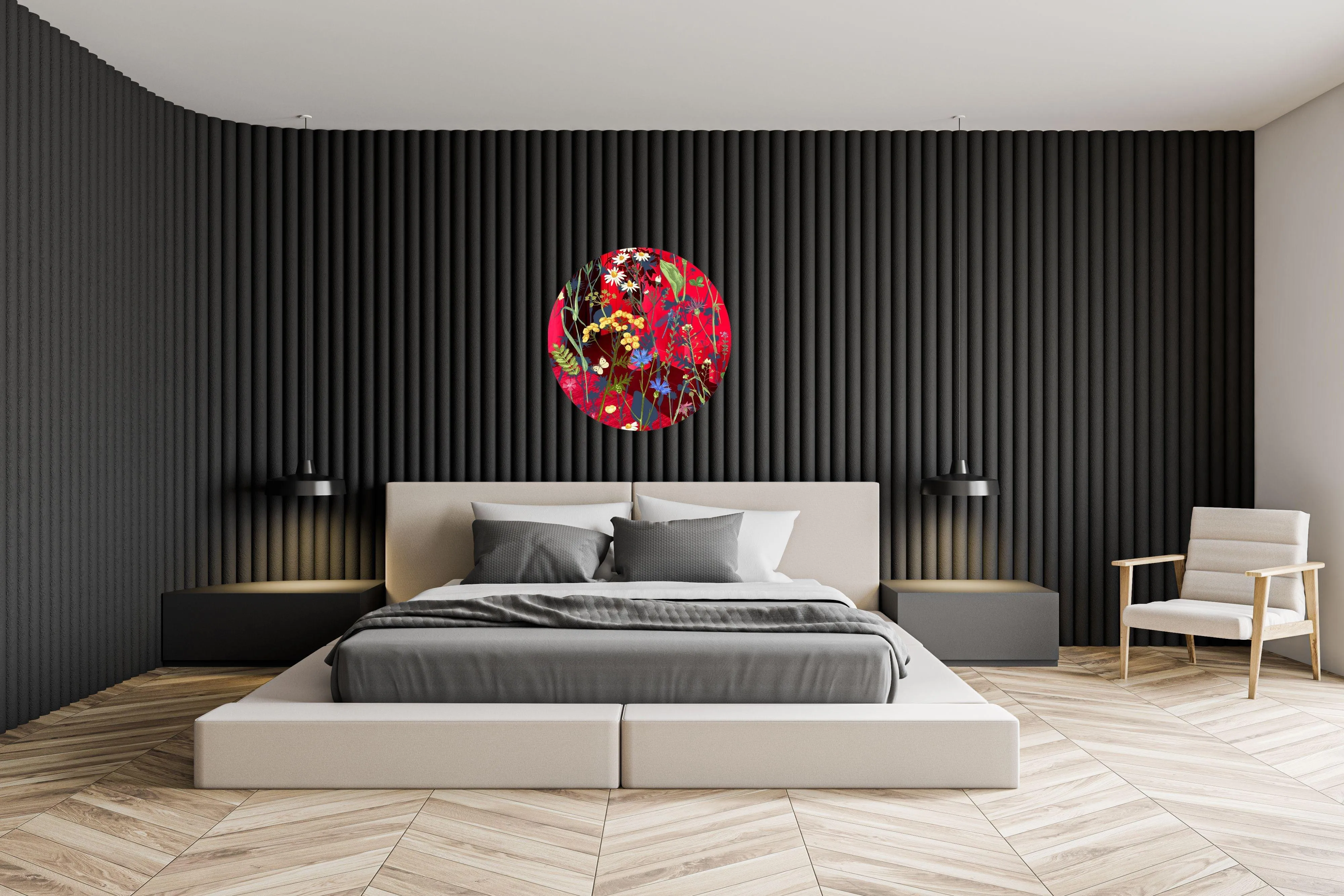 Colorful Herbs and Flowers on Dark Background Printed Mirror Acrylic Circles