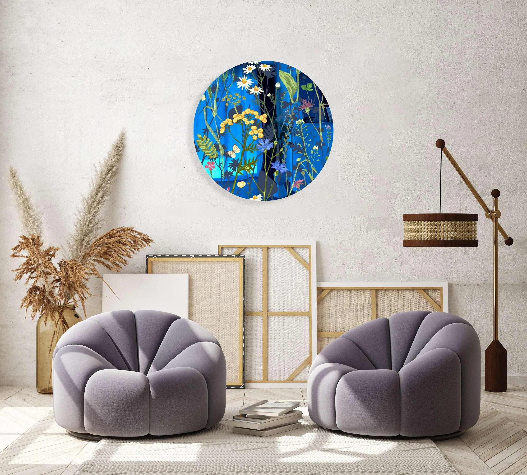 Colorful Herbs and Flowers on Dark Background Printed Mirror Acrylic Circles