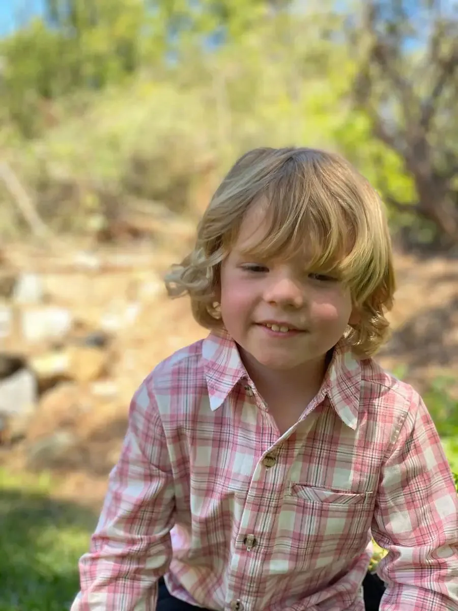 Coral/white plaid woven shirt | Me & Henry