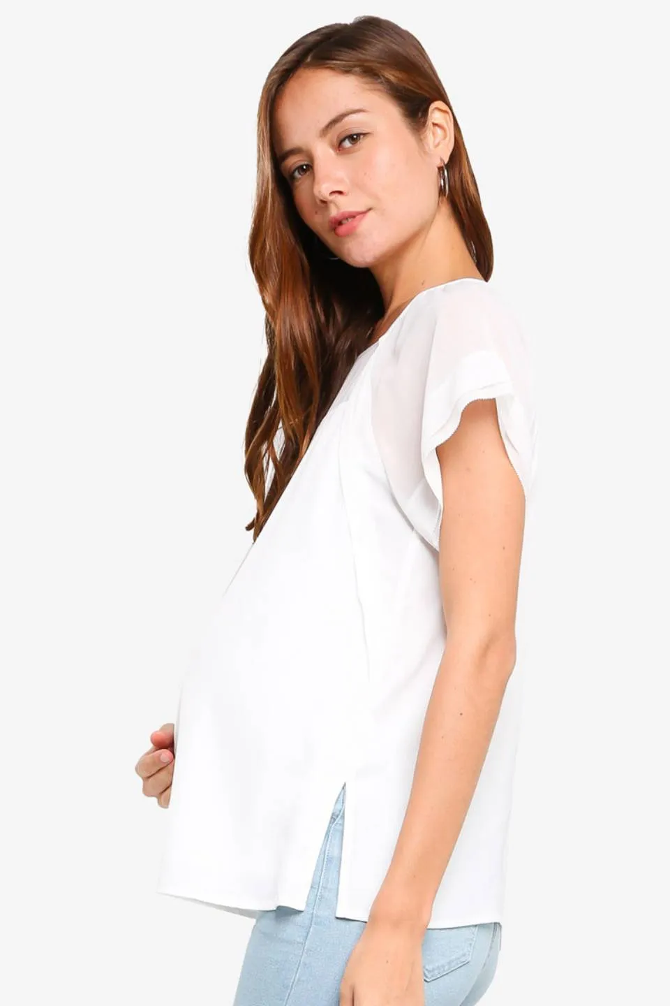 Debs Short Sleeve Nursing Top White
