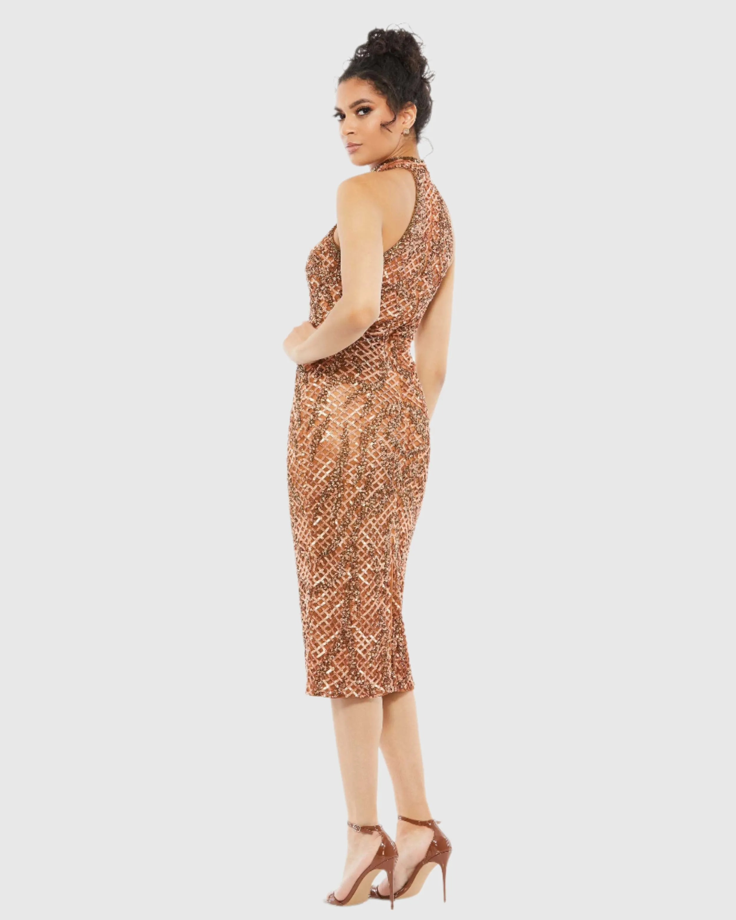 Embellished Halter Midi Dress
