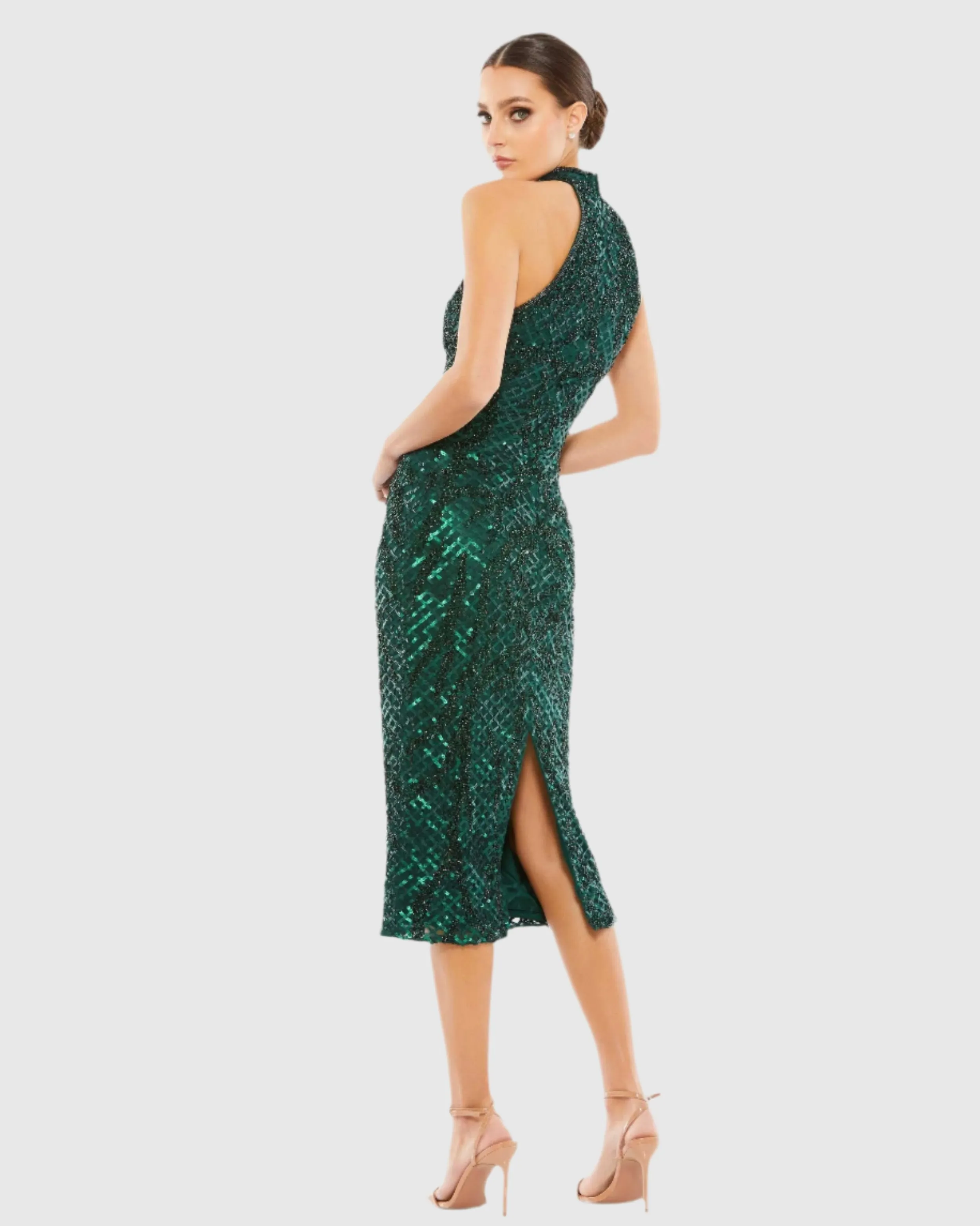 Embellished Halter Midi Dress