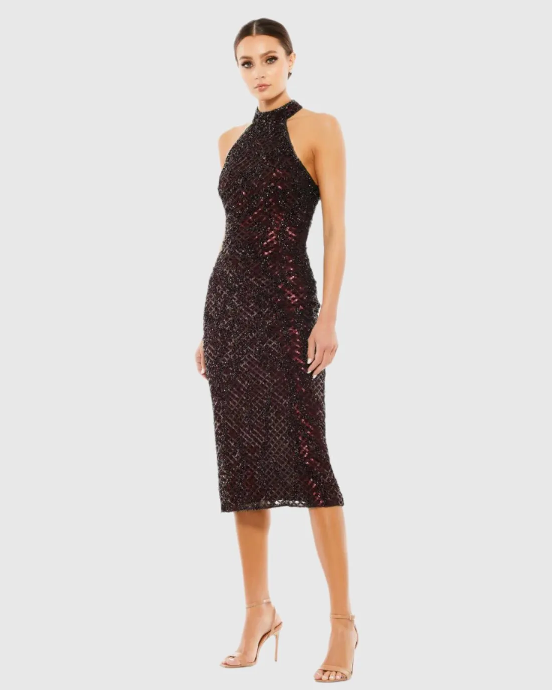 Embellished Halter Midi Dress
