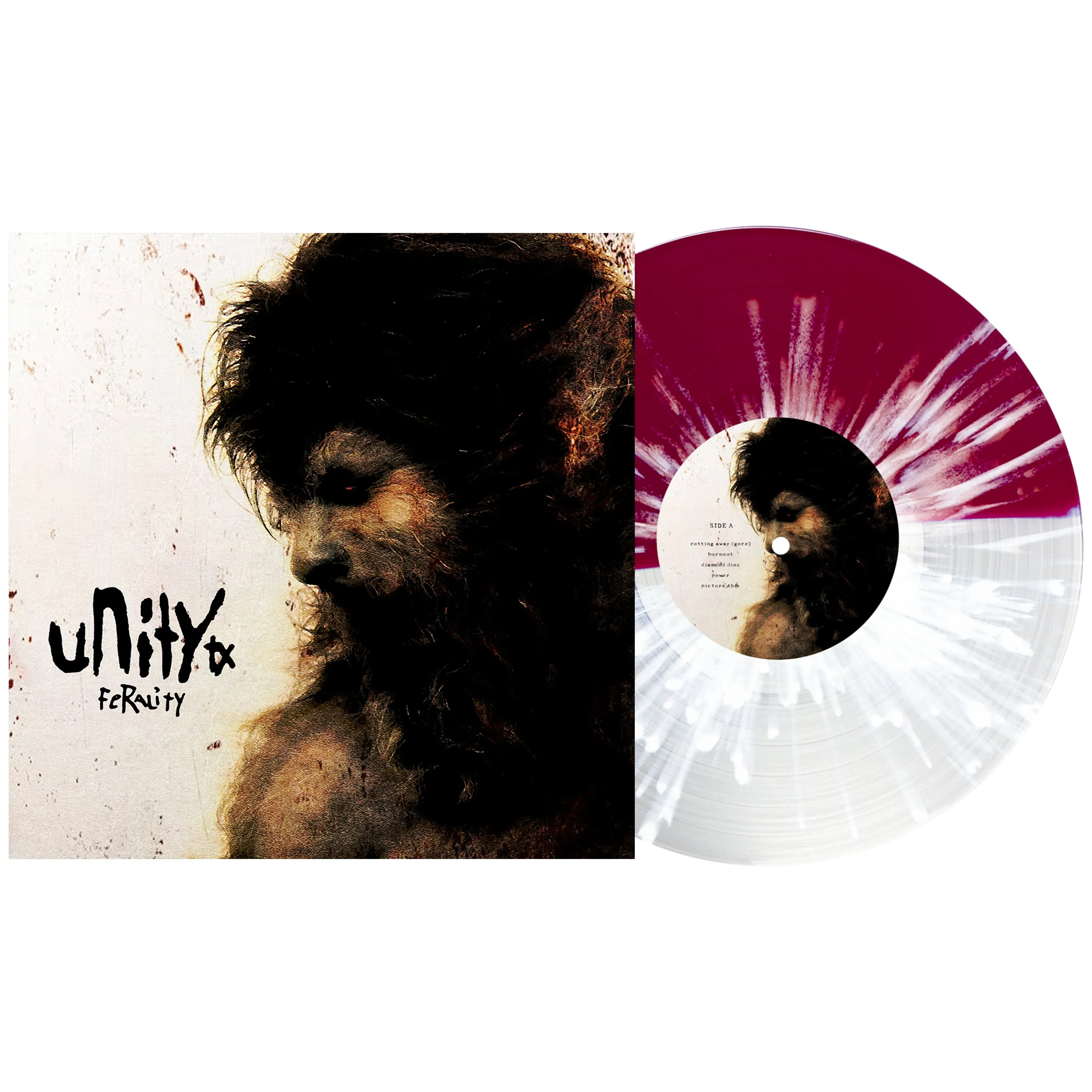 FERALITY - Half Oxblood/Half Clear W/ Heavy White Splatter LP