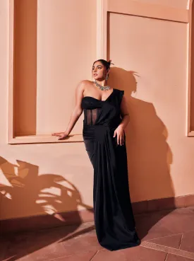 Fida Black Corset Blouse and Saree Set