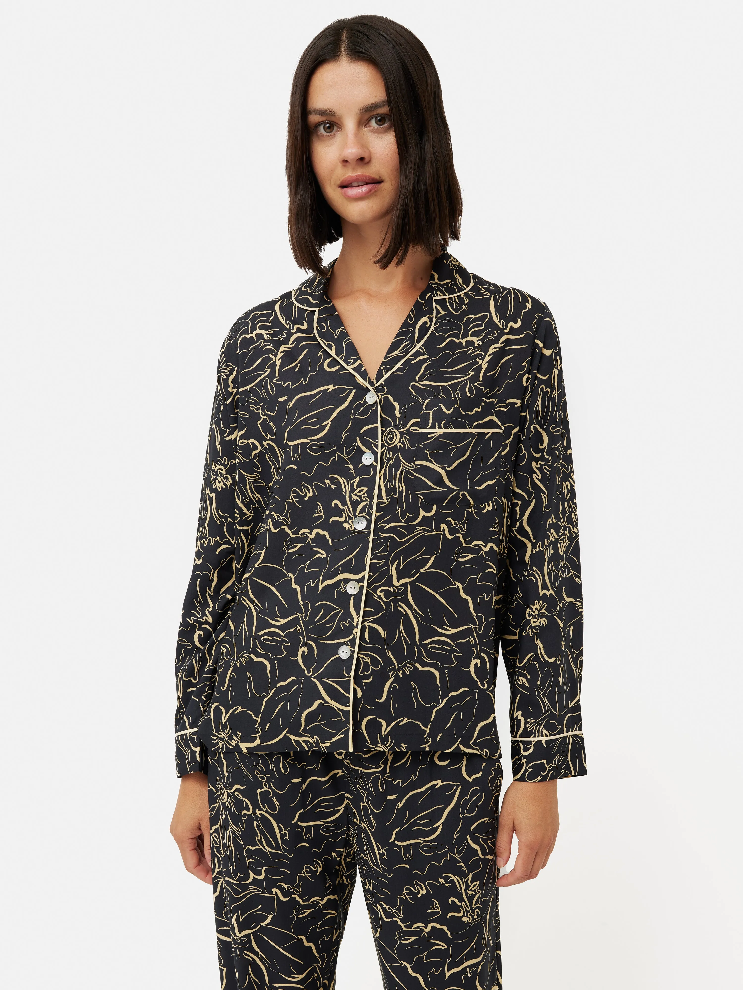 Floral Outline Pyjama | Black