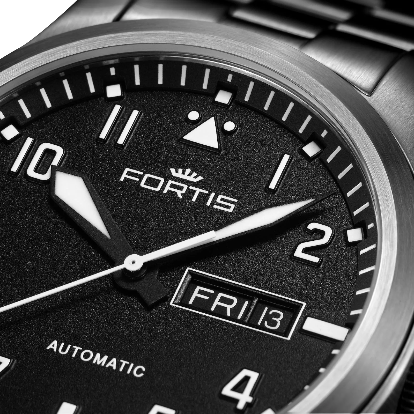 Fortis Aeromaster Automatic Mens Stainless Steel Black Dial Day/Date Diving Watch F4020008
