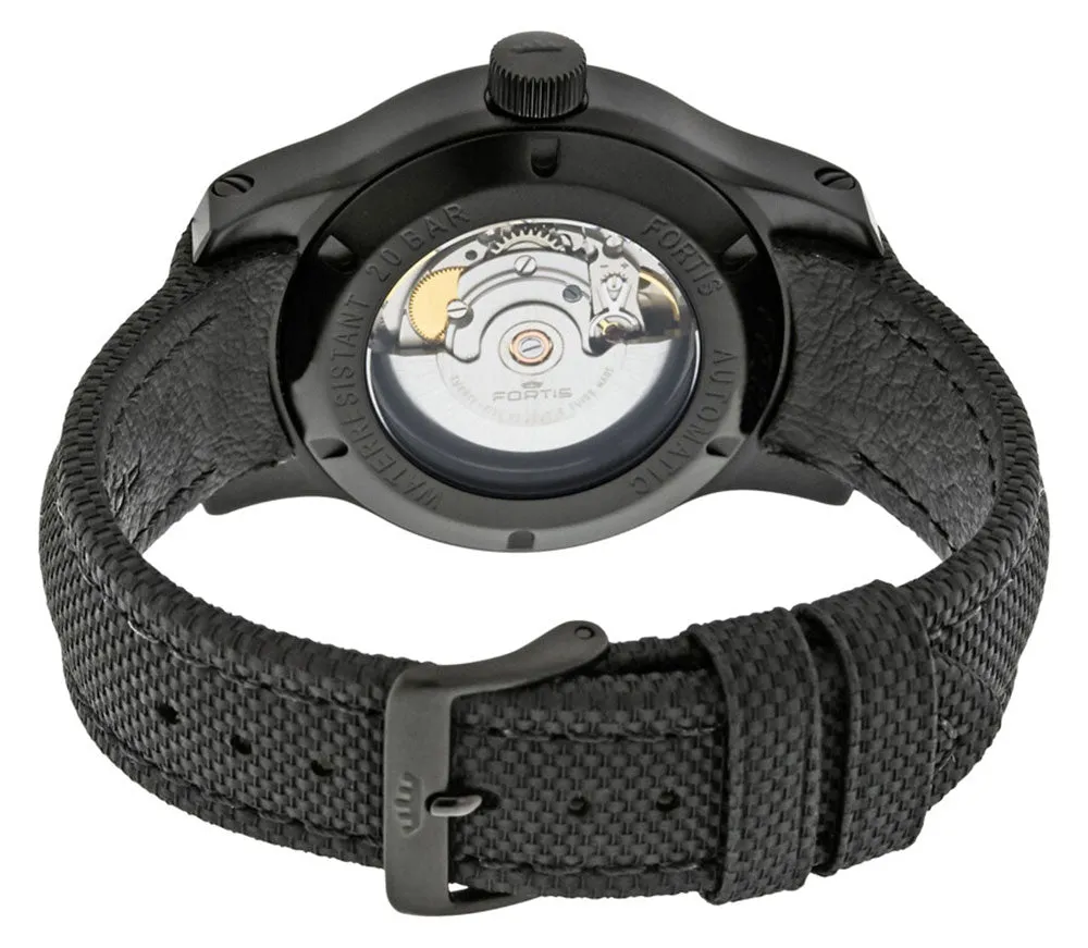 Fortis Aeromaster Stealth Mens Diver Watch - Automatic, Black PVD Case, Black Dial, Day/Date Display, Black Textile Strap, Model F4020007
