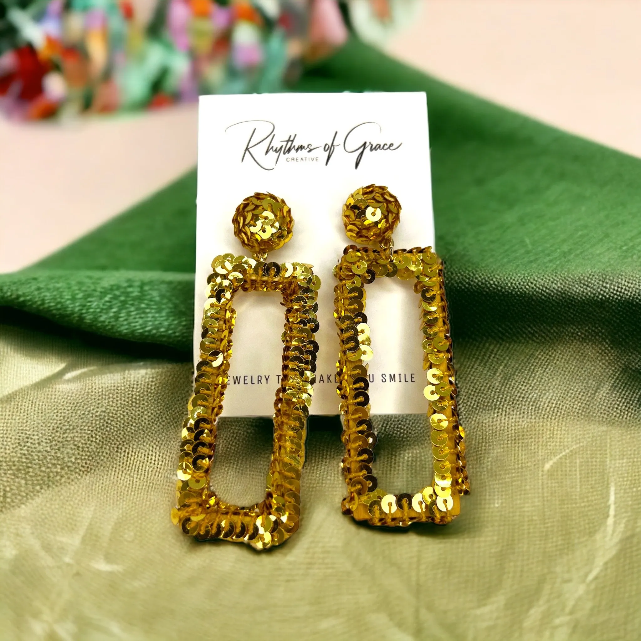 Gold Sequin Earrings - Gold Glitter, Gold Earrings, Handmade Earrings, Sequined Earrings, Gold Accessories
