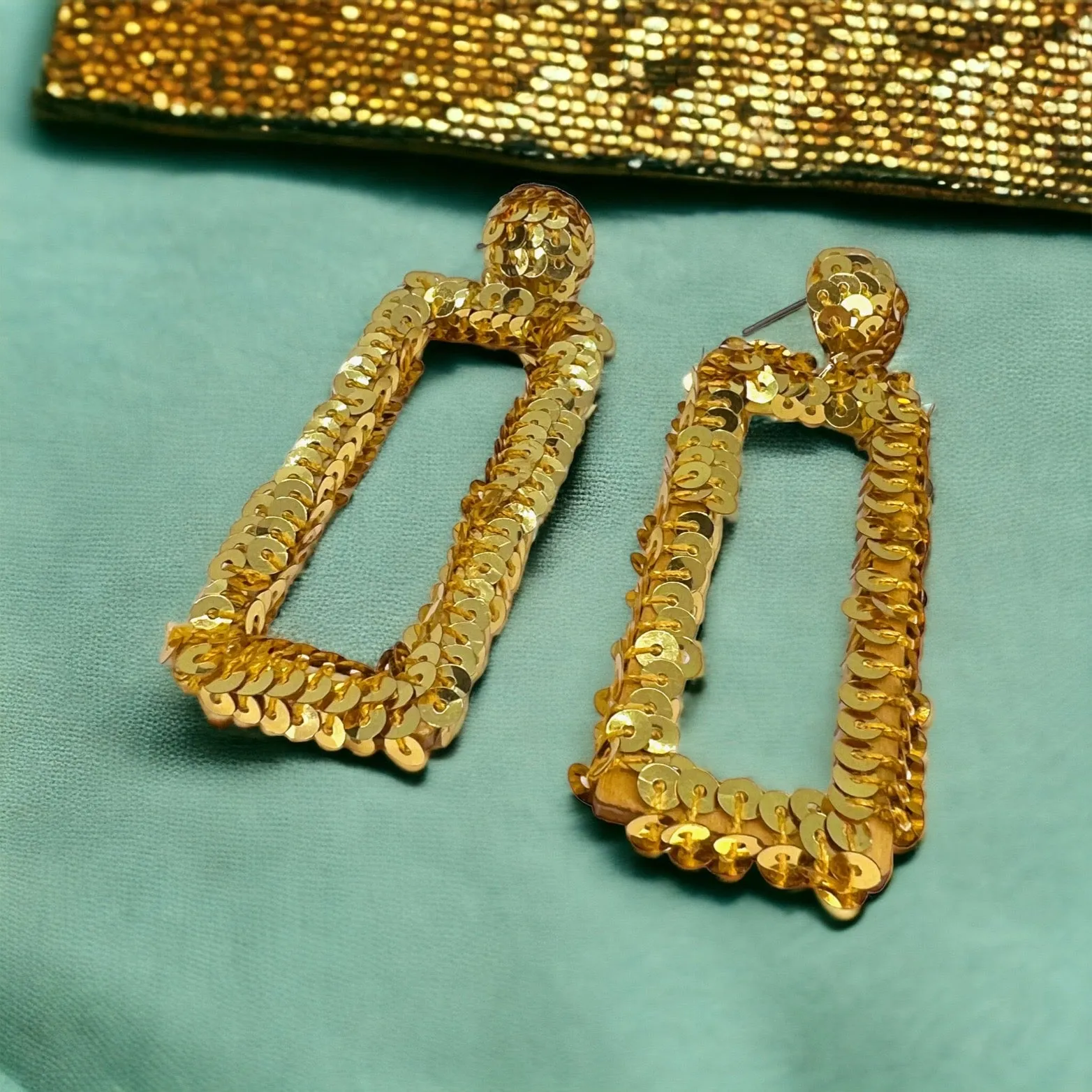 Gold Sequin Earrings - Gold Glitter, Gold Earrings, Handmade Earrings, Sequined Earrings, Gold Accessories