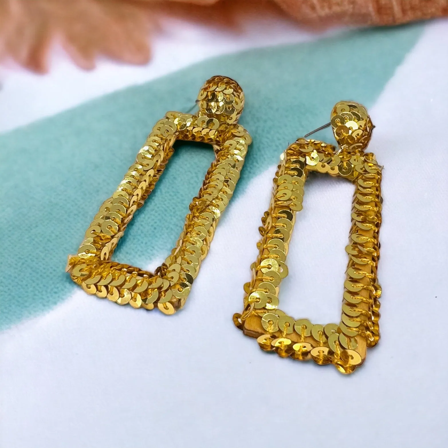 Gold Sequin Earrings - Gold Glitter, Gold Earrings, Handmade Earrings, Sequined Earrings, Gold Accessories