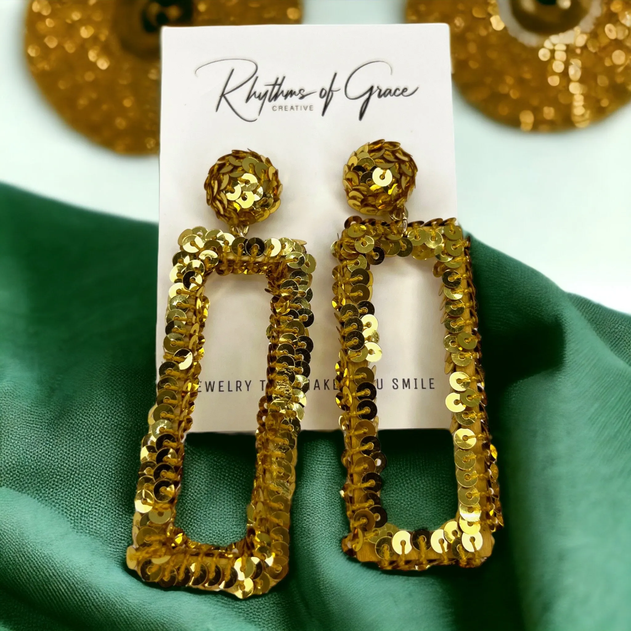 Gold Sequin Earrings - Gold Glitter, Gold Earrings, Handmade Earrings, Sequined Earrings, Gold Accessories