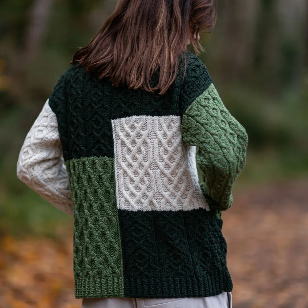 Green Nuala Patchwork Aran Cardigan